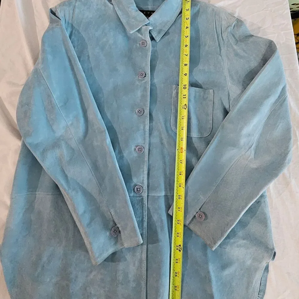 Y2k Women's Sky Blue Button Down 100% Suede Leather Shirt. Preowned Obviosly . - Picture 13 of 15